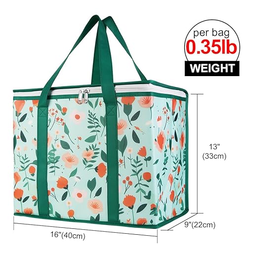 Bodaon 5-Pack Cooler Insulated Food Delivery Bag, Thermal Hot Pizza，X-Large Bags With Top Zippered for Grocery/DoorDash/Catering/Shopping, Large Cold and Frozen Door Dash Accessories, XL Tote, Flower