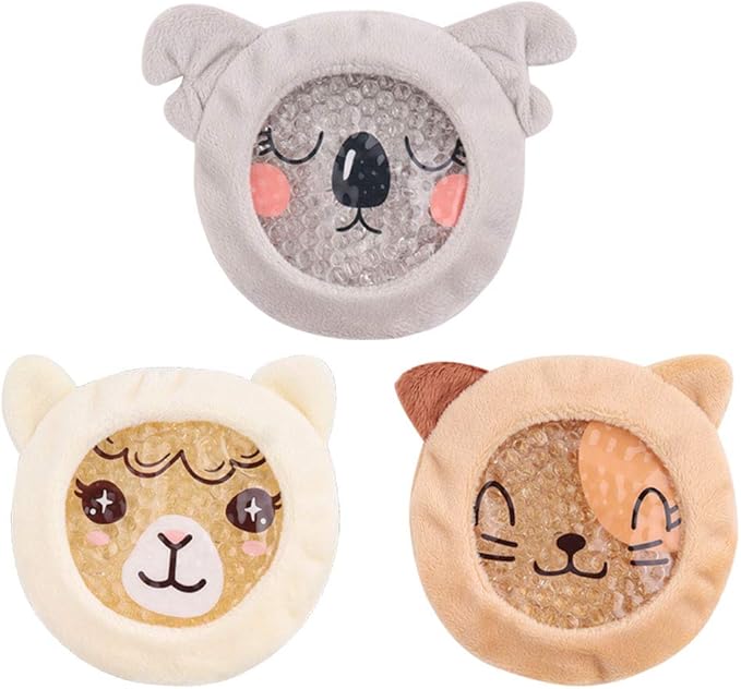 Hilph Kids Ice Packs for Boo Boos, Hot Cold Packs with Cover for Kids Children Injuries, Toddler Animal Round Ice Packs for Bumps, Swelling, Wisdom Teeth (3 Packs)