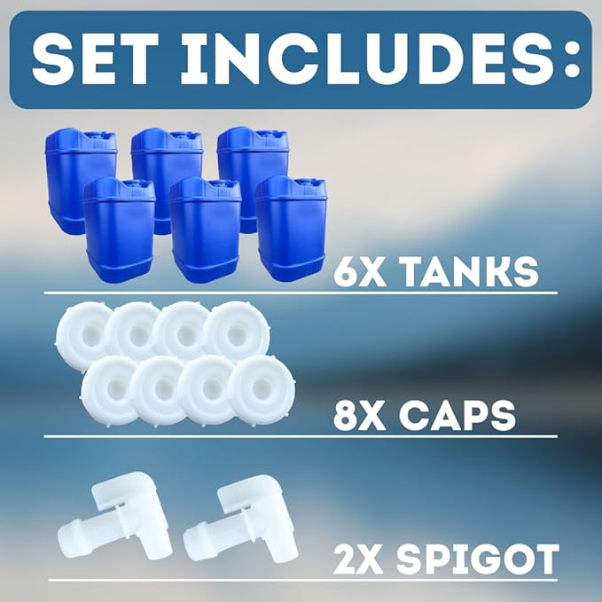 5-Gallon Stackable Water Storage Containers, 5 Gallons Each w/Lids + Spigot, Easy Fill, Survial Supply Emergency Water Storage for Camping and Disaster Preparedness, RV, 30 Gallon (6 Tanks)