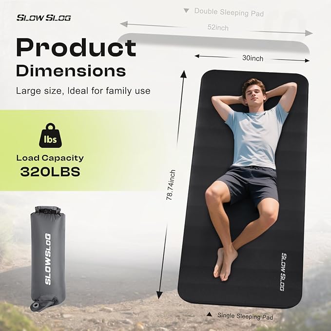 Self-Inflating Sleeping Pad with Portable Electric Air Pump, 4in Thick Memory Foam Camping Mattress for Tent Cot & Car Travel, Fast Inflate & Deflate Camping Pad