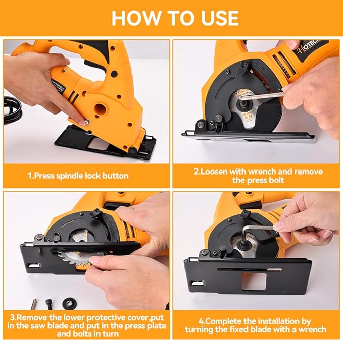 Hoteche 3-3/8-Inch Mini Circular Saw 5A Multifunctional Portable Saw with 3pcs Blades for Metal, Wood and Tile Cutting