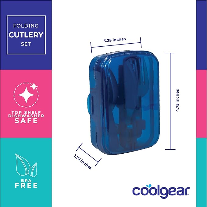 Cool Gear 3-Pack Travel Reusable Utensil Set with Slider Carry Case | Portable Knife, Fork, Spoon Silverware, Eco-Friendly Cutlery for Camping, Picnics, Kids & Adults - Gray, Pink, & Blue