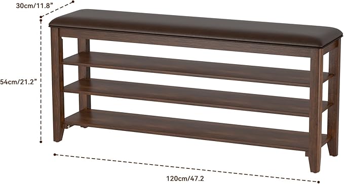 Shoe Bench Storage Rubberwood with Leather Cushion for Entryway Bench Ideal for Hallways Shoe Rack Front Doors Entrances Mudrooms Featuring 3 Height-Adjustable and Removable Shelves