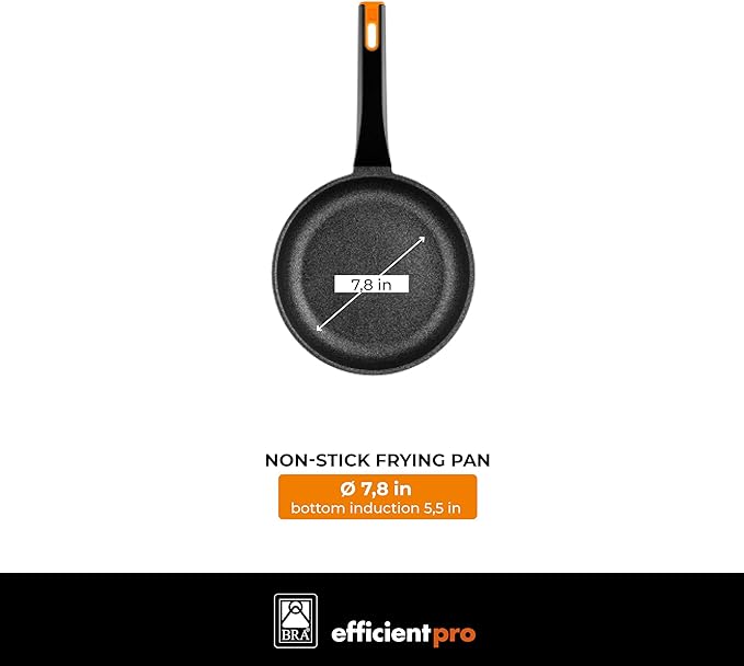 BRA COOKWARE Efficient Pro 2 Frying Pan Set | 8 + 10.2 inches Cast Aluminum Frypans | Profile Plus Non-Stick | All Heat Sources Compatible | PFOA Free | Heat-Resistant Handle | Non Deformable