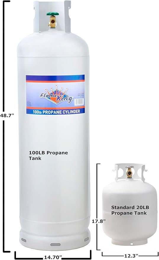 Flame King 100LB (23 Gal) Steel Propane Tank Cylinder with POL Valve and Collar, Great for Mixed Heating Systems, Home fireplaces, Dryers and Grills