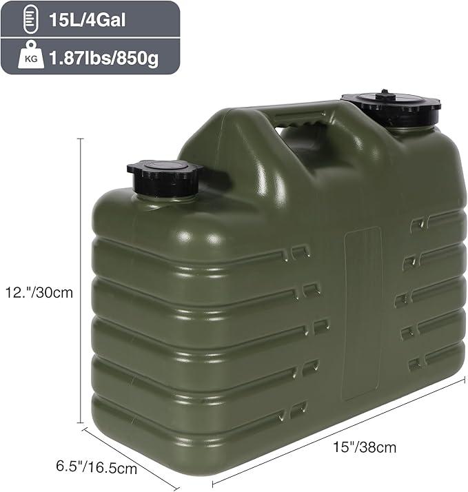RedSwing 4 Gallon/15L Thickened Water Jug, Camping Water Container, Truly No Leakage Water Storage with Spigot, Large Military Water Tank,BPA Free Portable Overlanding Gear for Outdoors,Hiking,Green