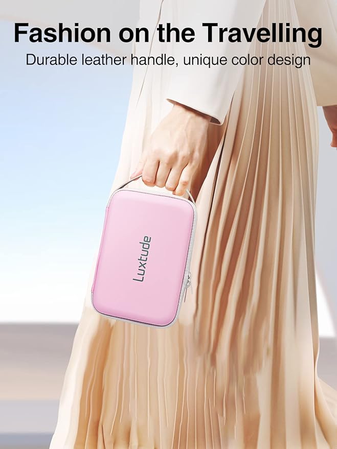 Luxtude Pink Electronics Organizer Travel Case, Tech Organizers Travel Case, Hard Charger Organizers, Portable Cable Organizer, Travel Essentials for Charger/Mouse/Cash/Card/Pen, Tech Gifts