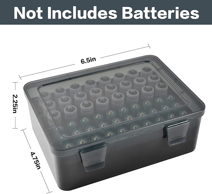 FULLCASE Battery Storage Organizer Holder Holds 54 AA AAA Batteries, Box Cases Garage Container, Home Drawer Organization Dispenser (Case Only) Grey