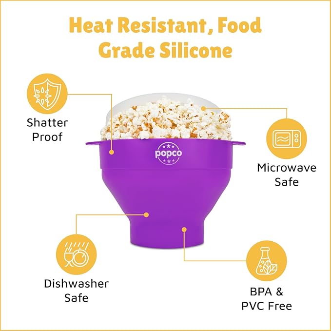 POPCO The Original HotPop Silicone Popcorn Maker - Microwave Popcorn Popper - Collapsible Bowl, Heat-Resistant, Easy to Clean, Ideal for Family Movie Nights, 15-Cup Capacity - Aqua