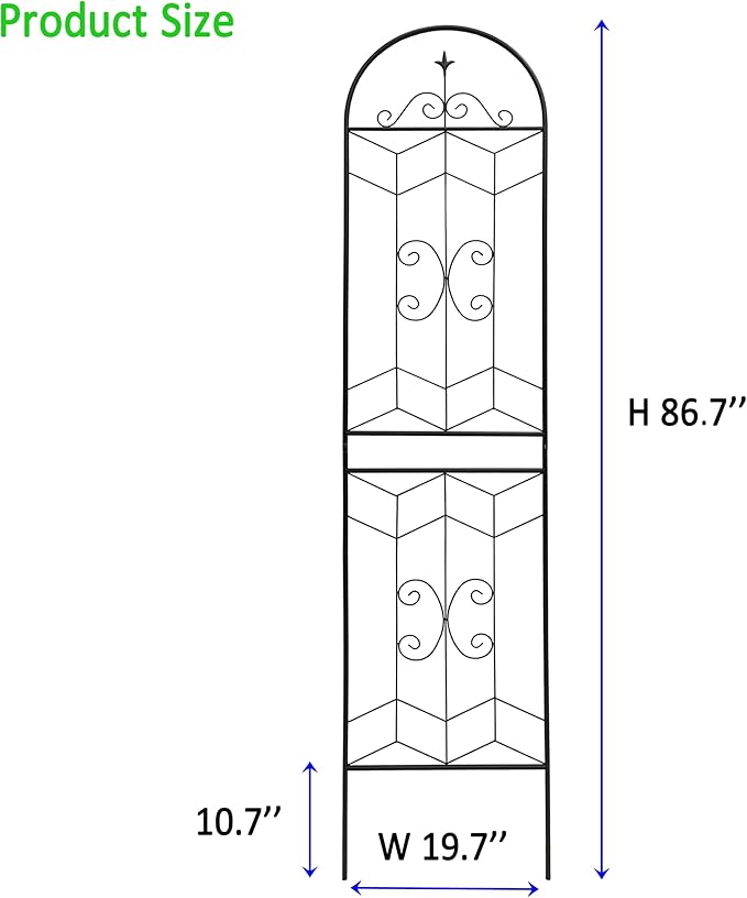 Metal Garden Trellis Rustproof Trellis for Climbing Plants Outdoor Flower Support (Black-4 Pack, 86.7"x19.7")