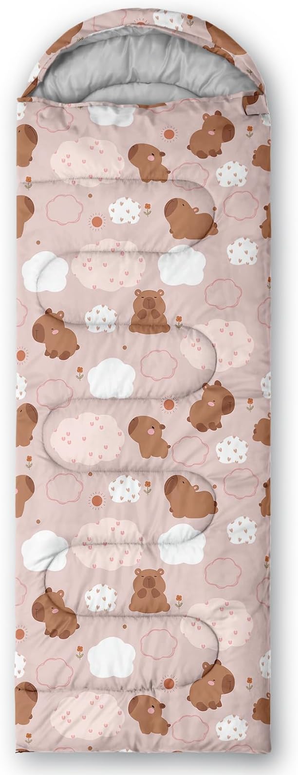 AILONEN Pink Lovely Rabbit Sleeping Bag for Girls Kids Adults,Warm and Cool Weather,Lightweight,Waterproof Backpacking,Cartoon Flowers Printed Bunny Sleeping Bag for Camping