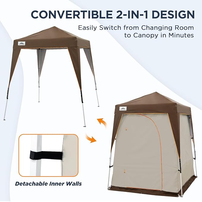 EAGLE PEAK 5x5 Pop Up Privacy Tent with Ground Mat, Portable Changing Room & Outdoor Shower Tent, Portable Canopy for Camping, Pool, Photoshoots or Toilet Shelters 6x6 Base 5x5 Top (Gray/Brown)