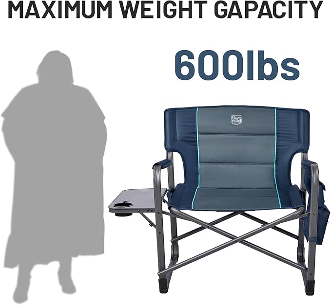 TIMBER RIDGE XXL Upgraded Oversized Directors Chairs with Foldable Side Table, Detachable Side Pocket, Heavy Duty Folding Camping Chair up to 600 Lbs Weight Capacity (Blue) Ideal Gift, 2 Pack