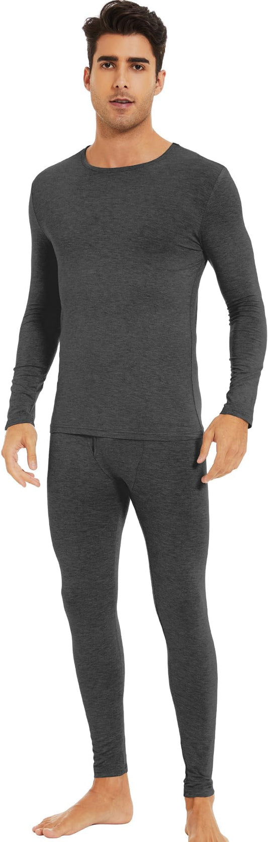 WiWi Thermal Underwear for Men Bamboo Viscose Long Johns Set Soft Warm Base Layer Lightweight Top and Bottom Sets S-XXL