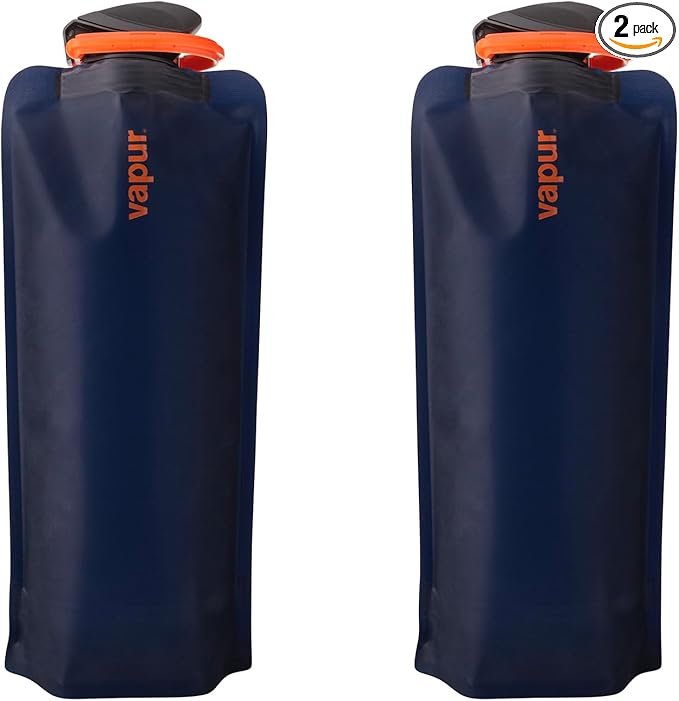Vapur Collapsible Water Bottle With Carabiner, Compact Bottle Folds Flat For Hydration On The Go, Ideal for Traveling, Hiking or Camping, 23 Ounce, Night Blue, Pack of 2
