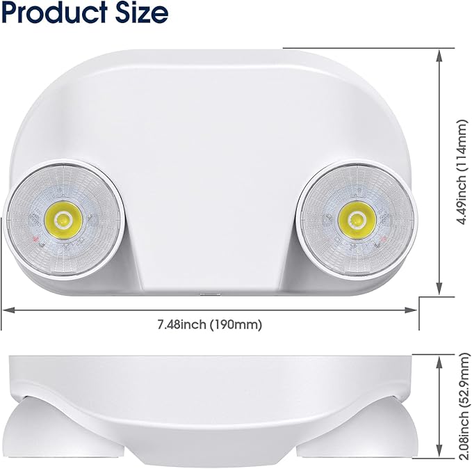 Led Emergency Light with Remote Capable, Adjustable LED Lamp Heads Exit Lighting, Backup Battery White Emergency Lights, 120V-277V Dual Voltage, UL Certified (6 Pack)
