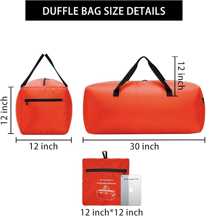 Foldable Duffel Bag 30" / 75L Lightweight with Water Rresistant for Travel-Orange