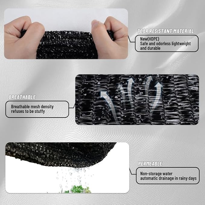 Cool Area 70% Sun Shade Cloth Mesh Tarp with Grommets for Plant Cover 8x20ft Patio Canopy Garden Pergola Greenhouse Car Barn Kennel Black