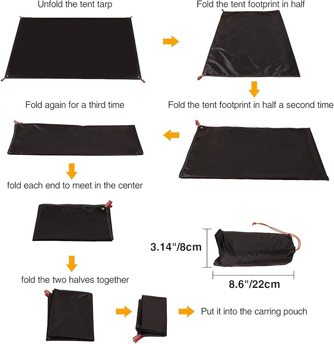 REDCAMP Ultralight Tent Footprint, PU 2000 Waterproof Camping Tent Tarp with Drawstring Carrying Bag for Ground Camping Hiking (71"x87" UL Black)