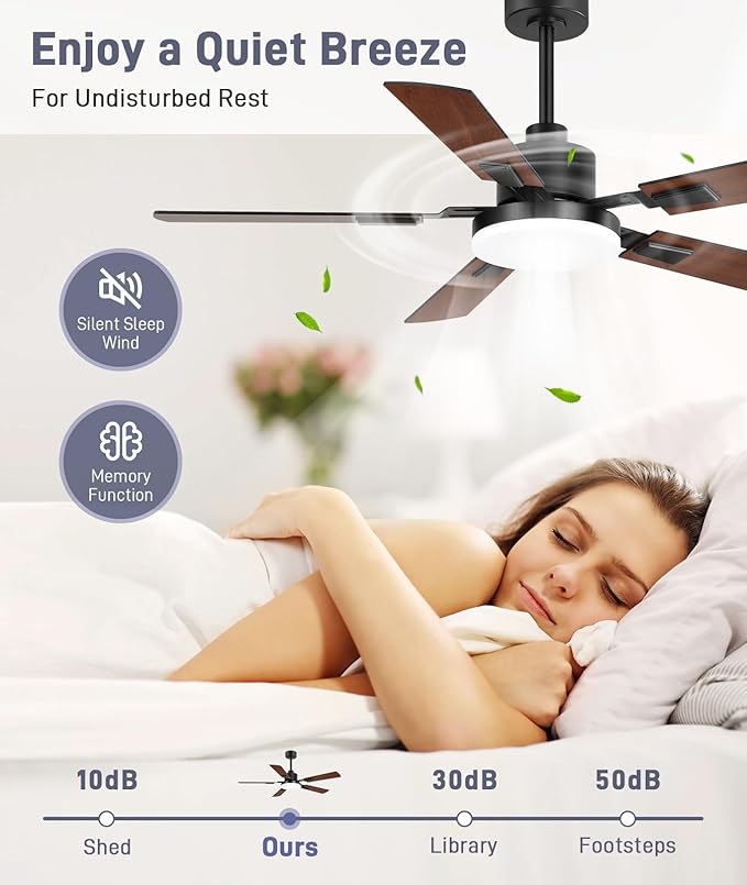 ZYD Ceiling Fans with Lights, 52 Inch Ceiling Fan with Light and Remote, Farmhouse Ceiling Fan with Light Quiet Reversible DC Motor, Dual-Finish LED Ceiling Fans with Lights for Living Room, Bedroom