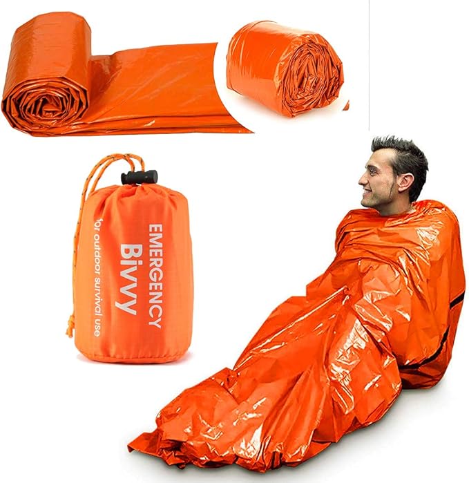 Emergency Sleeping Bag - Lightweight Survival Sleeping Bag Waterproof Thermal Bivy Sack Tent Portable Emergency Blanket Survival Gear for Camping Hiking Outdoor Adventure Activities