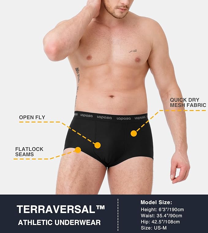 LAPASA Men's Quick Dry Travel Underwear, Terraversal Series Mesh Breathable Trunks/Boxer Briefs/Boxers (2 & 3 Packs)