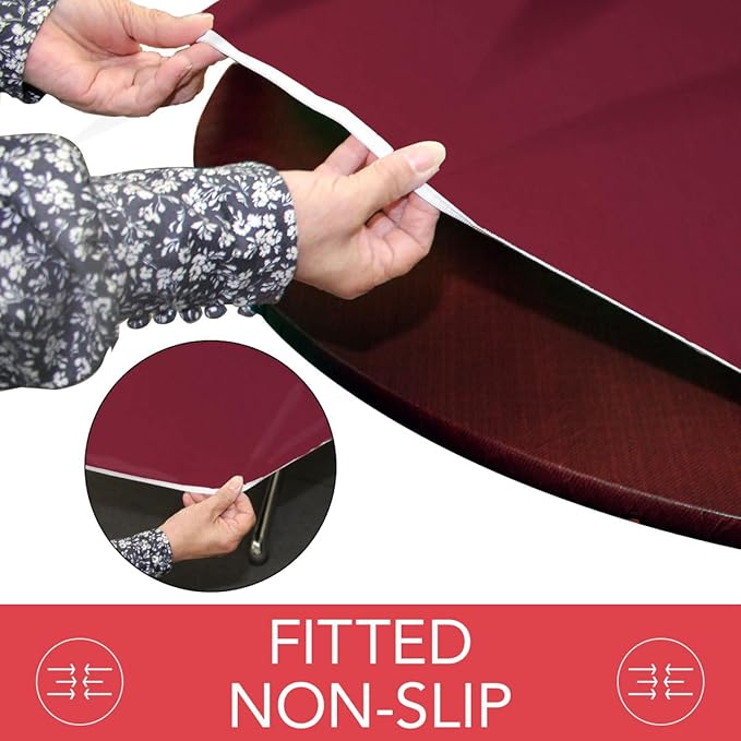 LAMINET Elastic Fitted Table Cover - Basketweave (RED) - Large Round - Fits Tables up to 45-56” Diameter