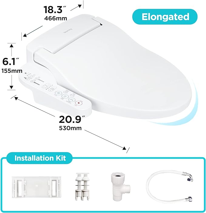 Blooming NB-1360E Bidet Toilet Seat, Warm Water with Stainless Steel Nozzle, Warm Air Dryer, Heated Toilet Seat, Sittable Lid, Nightlight, Fits Elongated Toilets, White (Elongated)