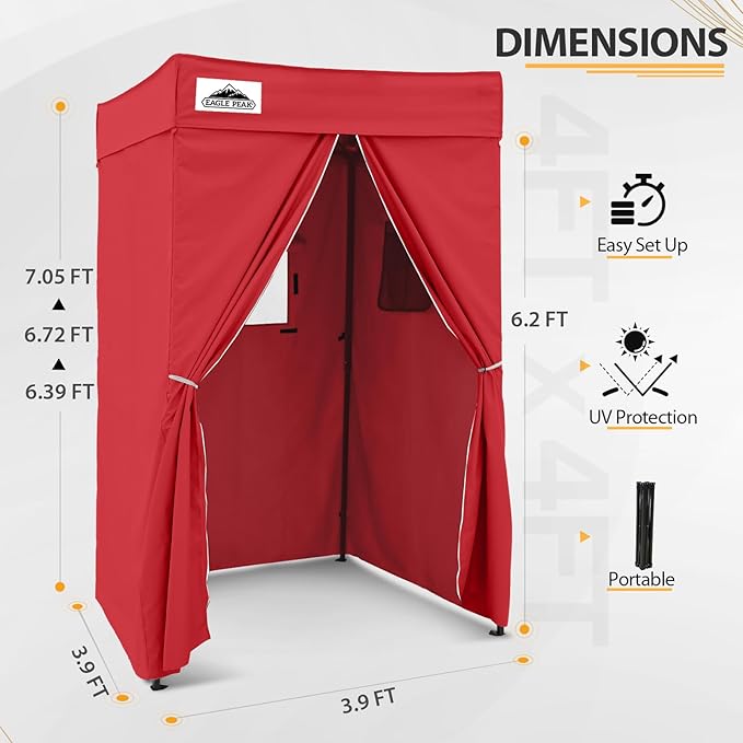 EAGLE PEAK Flex Compact 4x4 Pop-up Canopy Changing Room, Portable Privacy Dressing Room for Indoor Fashion Photoshoots, Camping, or Pool, Red