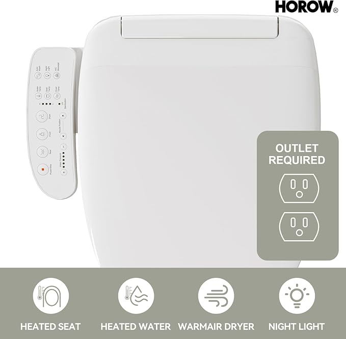 HOROW T0338W One Piece Toilet with Smart Bidet Seat, Elongated ADA Height Toilets with Heated Seat, Luxury Smart Toilet with Bidet Built-in, Dual Flush 12'' Rough-in, MAP 1000g, Standard White Toilet