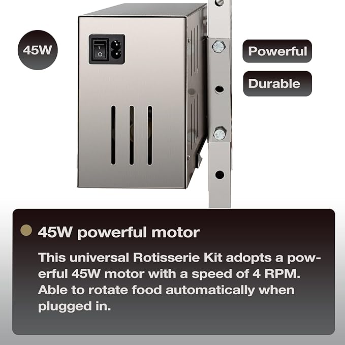 46" Outdoor Electric Rotisserie Grill Kit | 125LBS Pig Spit Rotisserie Grill | 45W Rotatable Motor BBQ Rotisserie Kit | Height Adjustable Spit Roaster Stand for Roasting Pig Lamb