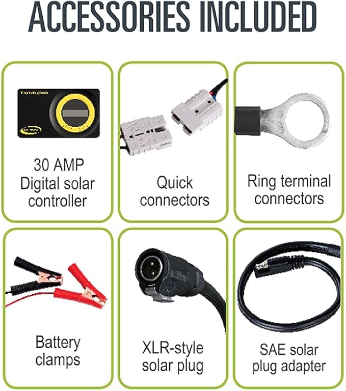 GoPower DuraLite 100-Watt Solar Panel with 30-Amp PWM Charge Controller, Foldable, High-Efficiency Monocrystalline Cells, Expandable to 300-Watt, Ideal for Camping, RVs, Campers, ATVs, Boats - Black