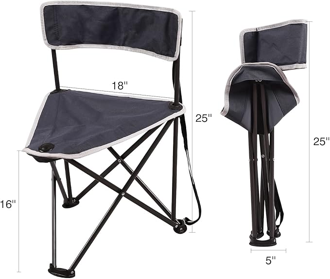 REDCAMP 2 Pack Tripod Camping Chairs Folding Lightweight, Portbal 3 Legged Tripod Stool Seat with Backrest, Small Camping Chair Compact for Adults Fishing Hunting, Dark Blue