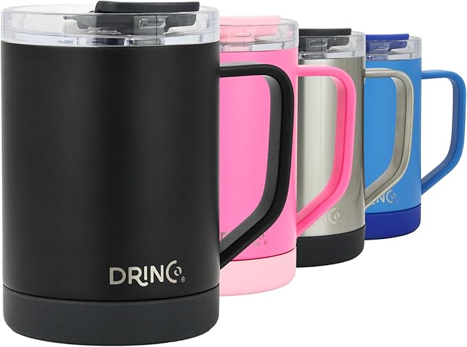Drinco 16 oz Coffee Mug, Vacuum Insulated Camping Mug with Lid, Double Wall Stainless Steel Travel Mug Insulated Tumblers Coffee Mugs Coffee Cups Tea Cup (16oz Black)