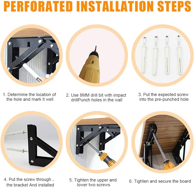 Storystore Folding Shelf Brackets - 14 Inch Heavy Duty Metal Collapsible Shelf Bracket for Bench Table, Shelf Hinge Wall Mounted Space Saving DIY Bracket, Max Load: 150 lb 2 PCS (Black)