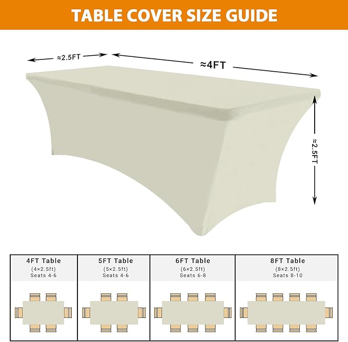 Eurmax USA Rectangular Fitted Spandex Table Covers 4ft Tablecloth Wedding Event Patio Table Decorations Stretch Table Cover for 4ft Folding Table (Ivory,2 Pack)