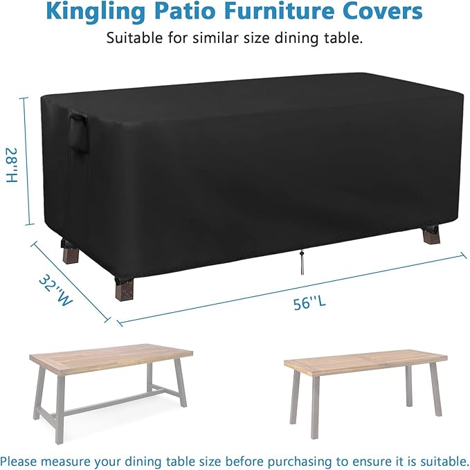 Kingling Patio Table Covers, Rectangular Outdoor Dining Table Cover 56 inch Outdoor Coffee Table Covers Waterproof Heavy Duty Patio Furniture Covers for Outside - 56''L x 32''W x 28''H (Black)