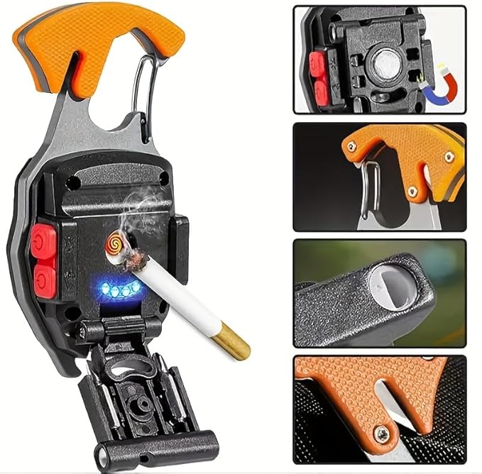 Portable Outdoor Strong Mini Lighter Multifunctional Floodlight with Rechargeable USB Charging,Emergency Tool Magnetic Base, Whistle, Screwdriver, Seat Belt Cutter for Camping Fishing Hiking (4)