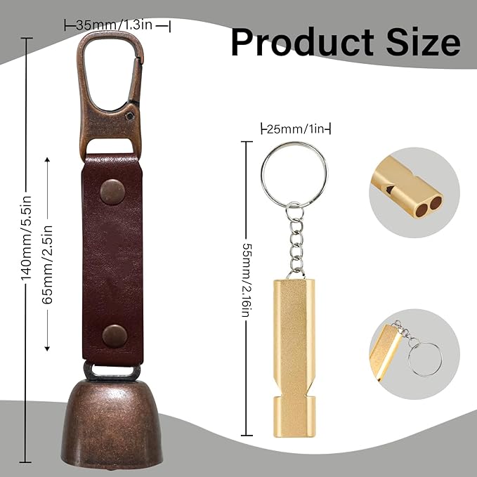 Bear Bell with Magnetic Silencer|Bear Bells for Hiking & Camping|Bear Deterrent Device with Emergency Whistle & Carabiner to Scare Animals|Bear Alarm for Outdoor Biking Fishing Climbing