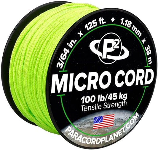 Paracord Planet Micro Paracord – Thin Braided Cord for Crafting, Fishing, and DIY Projects in 125 ft Spools – Neon Green