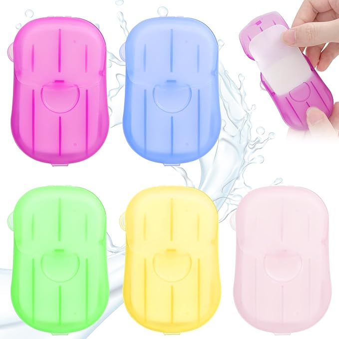 500PCS Eco Travel Soap Leaves, Portable Cleanser with 5 Scents, Paper Hand Cleaner Fragrance Color Soap Paper, Biodegradable Hand Washing Sheets for Camping/Hiking (6.5x4cm)