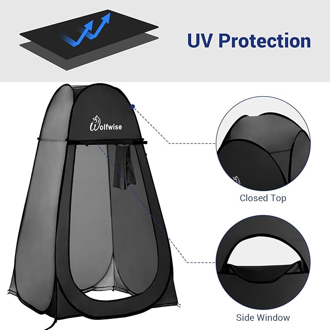 Wolfwise Pop Up Changing Tent for Beach, Camping Portable Shower Tents, Outdoor Privacy Bathroom, Change Dressing Clothes Porta Potty Tent Pop Up Instant for Camp, Toilet, Black