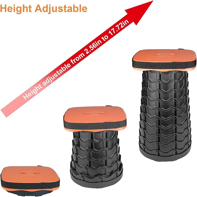 Boreeman Upgraded Collapsible Stool, Square Portable Stool, Lightweight Yet More Sturdy with Load Capacity 400lbs, Perfect for Camping Fishing Hiking BBQ (Square Orange)