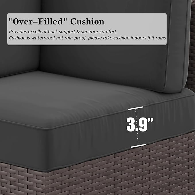 LayinSun 13 Pieces Outdoor Patio Furniture Set with 44" Fire Pit Table Brown Rattan Sectional Sofa Conversation Sets