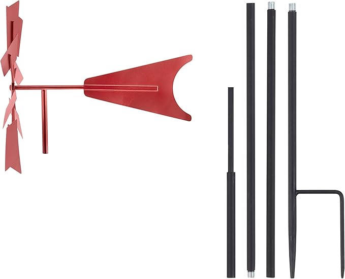 Alpine Corporation 52" Tall Outdoor Metal Windmill Spinner Stake Yard Decoration, Red