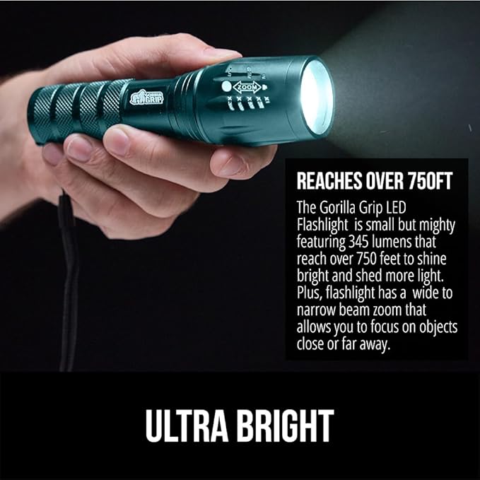 GORILLA GRIP Powerful LED Tactical Flashlight, 750 FT High Lumens 5 Adjustable Modes, Water Resistant, Ultra Bright Zoom Flashlights, Small Mini Flash Light, Camping, Night Dog Walking, Teal Blue