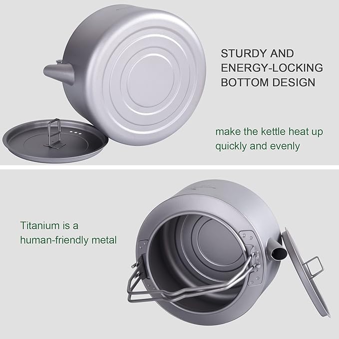 Boundless Voyage Titanium Kettle with Folding Handle & Filter Ultralight Teapot Outdoor Camping Coffee Pot for Boiling Water Coffee Tea