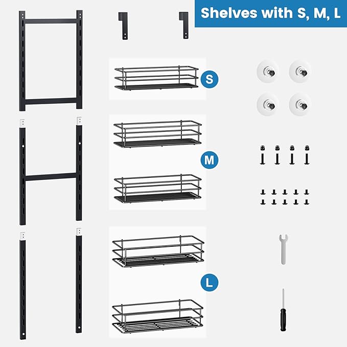 Adjustable 5-Tier Over the Door Pantry Organizer, Spice Rack, Narrow Hanging Shelf for Kitchen Storage and Organization