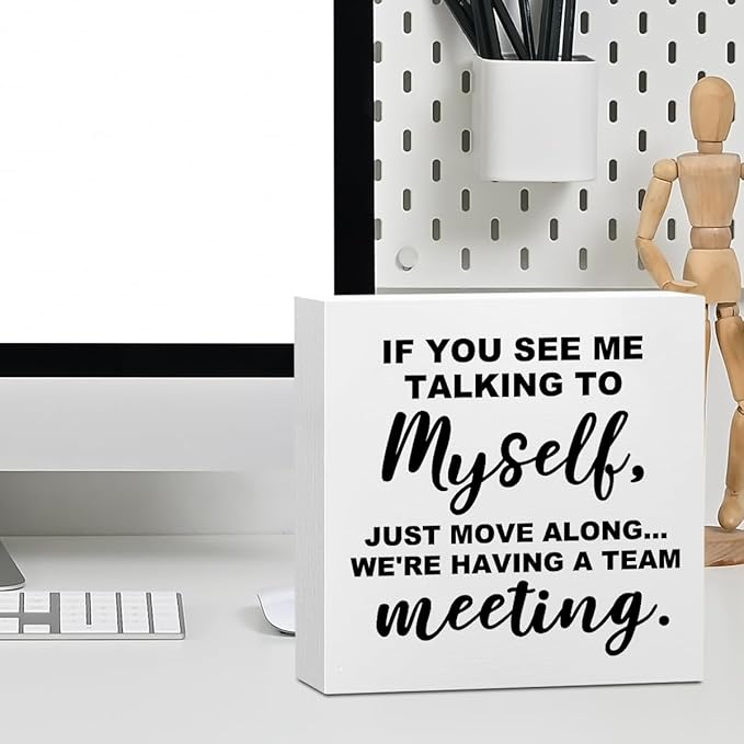 Funny Office Supplies Rustic Desk Decor White Wooden Box Sign Office Must Haves Humor Cubicle Decor Farmhouse Wood Plaque Work Desk Accessories Home Shelf Tabletop Counter Centerpiece Decorations