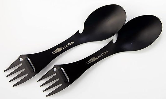 Spork Ultra Lightweight and Strong 5 in 1 Camping Utensil Set-Spoon+Fork+Knife+Peeler+Bottle Opener+Bag+Carry case. Ideal for Outdoors, Home or Office